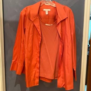 Chico’s salmon  cotton no iron button down blouse with matching tank Size 3 both